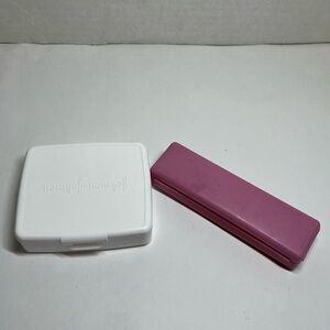 WHITE JOHNSON & JOHNSON STORAGE/FIRST AID CONTAINER & PINK PLAYTEX TAMPON HOLDER